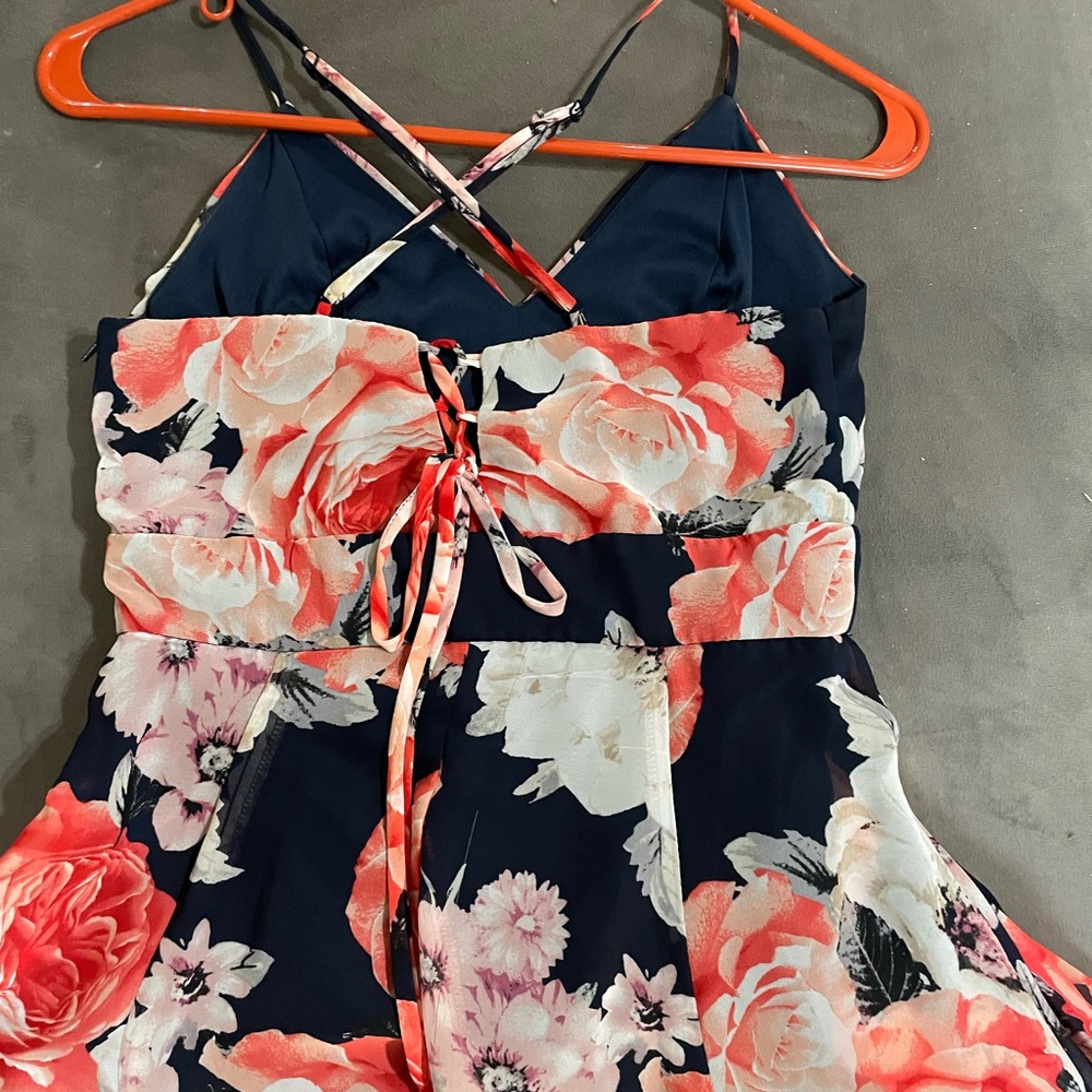 Navy Blue Floral Hi-Low Maxi Dress | Size M
